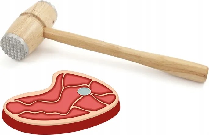 Hagyományos Fából Készült Húsklopfoló Kalapács Vasalattal, Kétoldalas Lakk