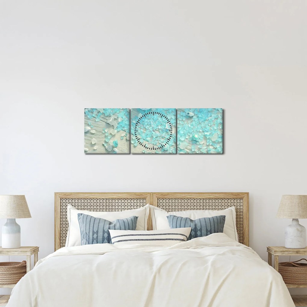 Kép - Tengerparti hangulat türkiz árnyalatokban (órával) (90x30 cm)