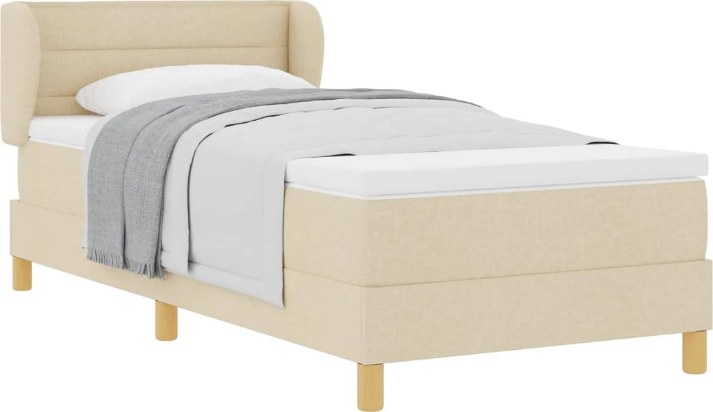 vidaXL Boxrugós ágy matracmal fejtámlával Krém 90 x 190 cm szövet