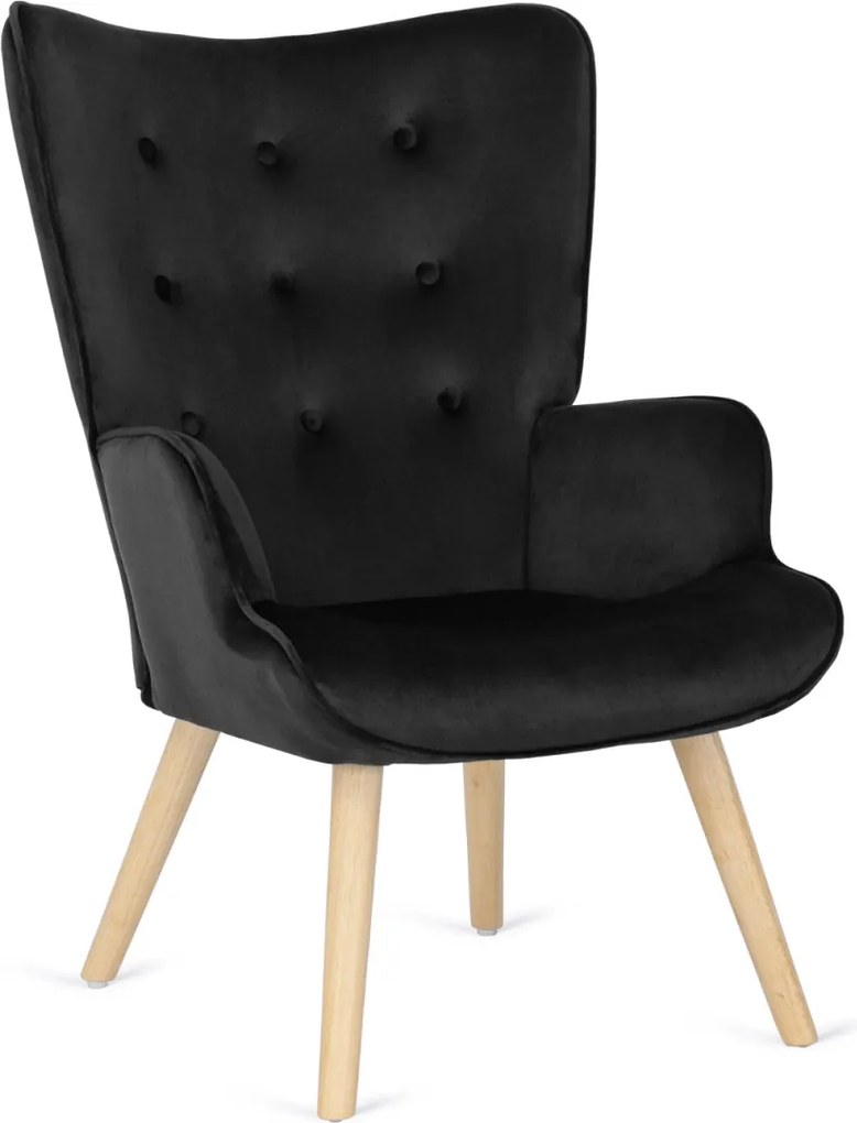 Pihenőfotel fekete színben, bársony kárpittal, lábtartóval LOZANO