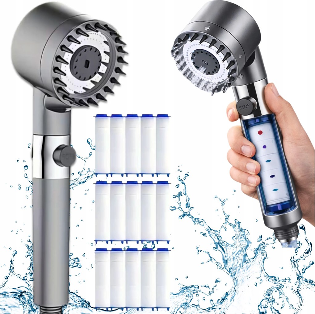 Zuhanyfej Zuhany Vízszűrővel Eltávolítja a szennyeződéseket 15 szűrő