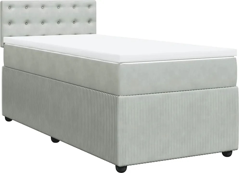 vidaXL világosszürke bársony rugós ágy matraccal 100 x 200 cm