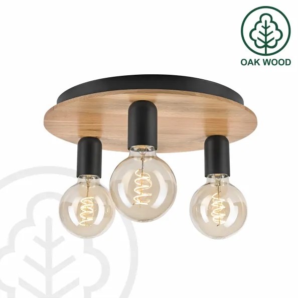 Mennyezeti lámpa DUSTY 3xE27/15W/230V átm. 34 cm tölgy/fekete