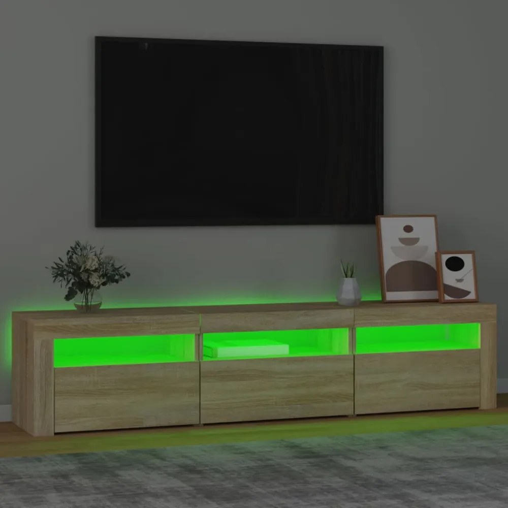 sonoma tölgy színű TV-szekrény LED-lámpákkal 180x35x40 cm