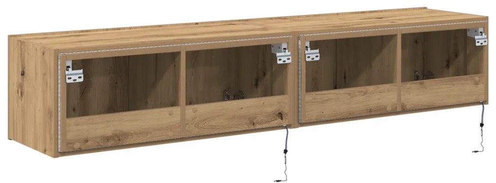 TV Fali Szekrény LED Fényekkel 2 db Kézműves Tölgy 80x35x31 cm