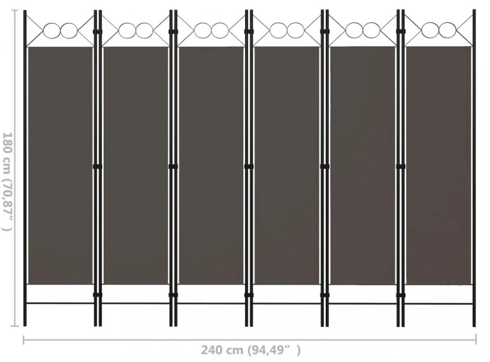 antracitszürke 6 paneles paraván 240 x 180 cm