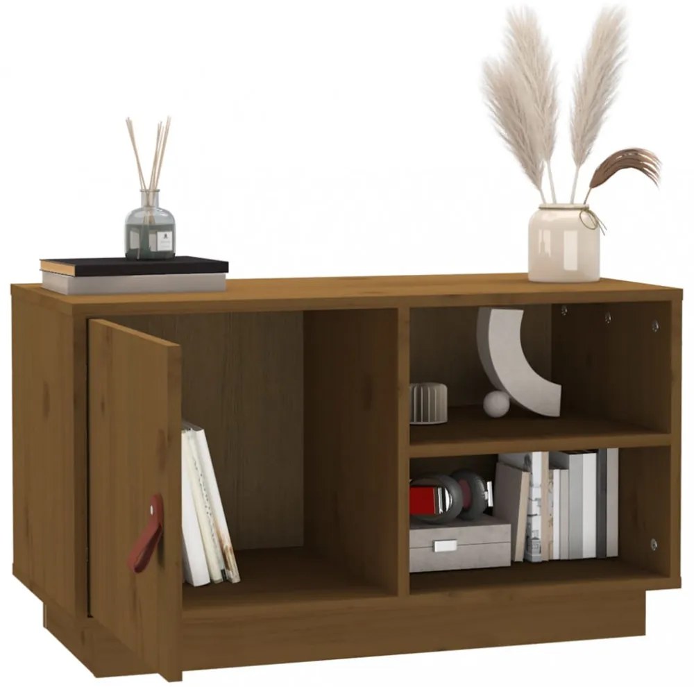 mézbarna tömör fenyőfa TV-szekrény 70 x 34 x 40 cm