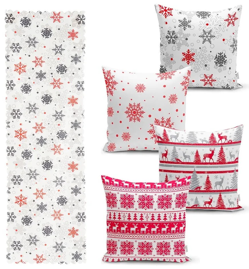 Red Christmas 4 db karácsonyi párnahuzat és asztali futó szett - Minimalist Cushion Covers