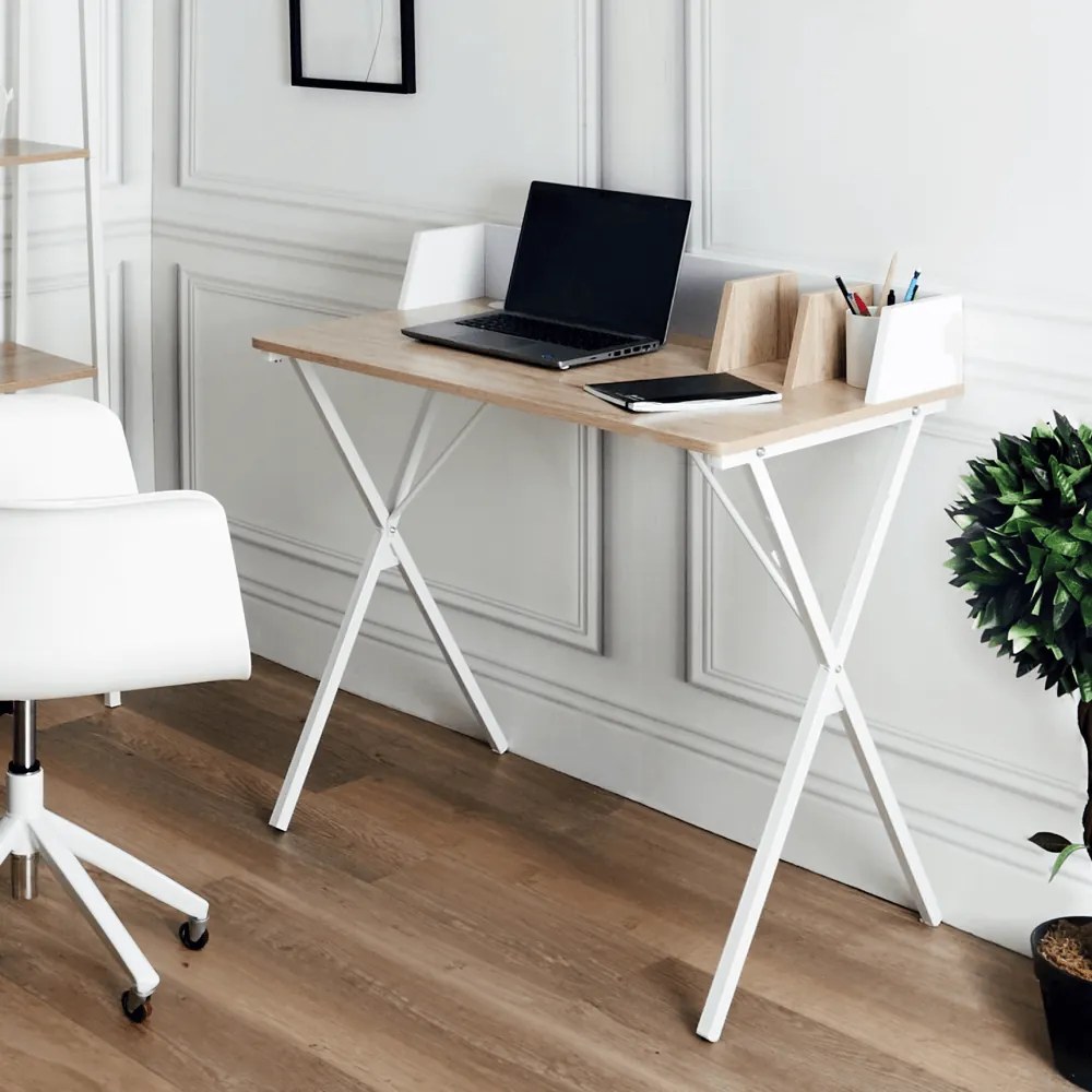 Számítógépasztal, világos tölgy/fehér, PSALMO