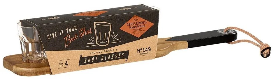 Szervírozó fadeszka 4 röviditalos pohárral - Gentlemen's Hardware
