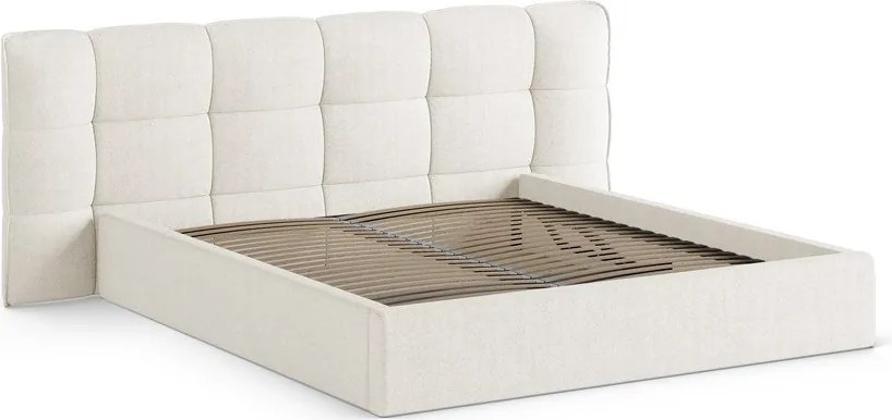 Elefántcsont színű kárpitozott ágyneműtartós franciaágy ágyráccsal 140x200 cm Eric – Micadoni