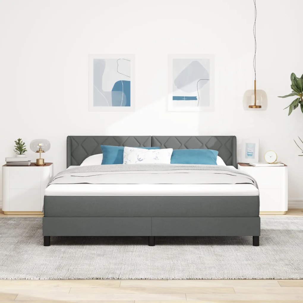 Boxspringágy matraccal - Sötétszürke, 180 x 200 cm, Szövet.
