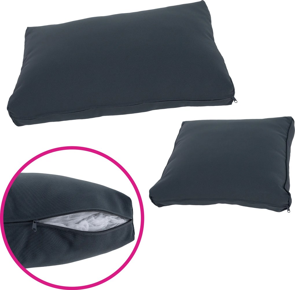 Kerti rattan szett, akácfa, fekete/szürke/természetes, MALKOM