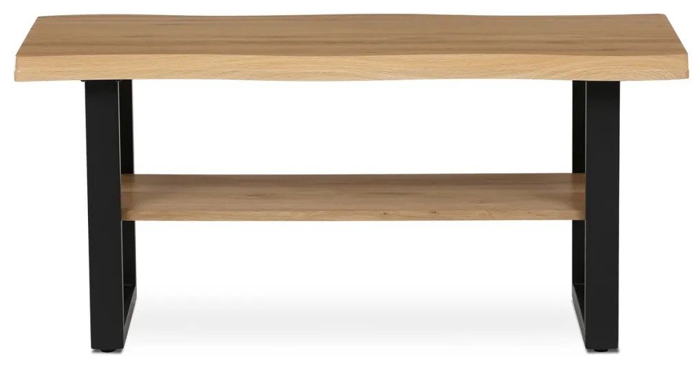 Măsuță de cafea 120x60x55 cm, blat MDF, decor stejar salbatic, metal, raft, picioare negre