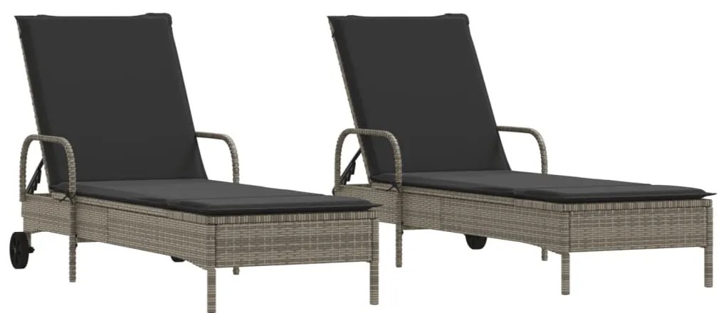 2 db világosszürke polyrattan napozóágy párnával