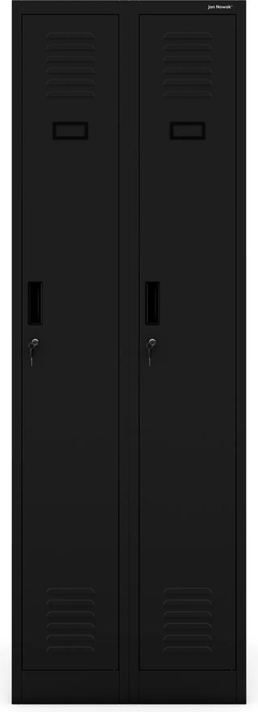 Fém kétrekeszes munkavállalói szekrény fekete: KACPER II, 600 x 1800 x 500 mm