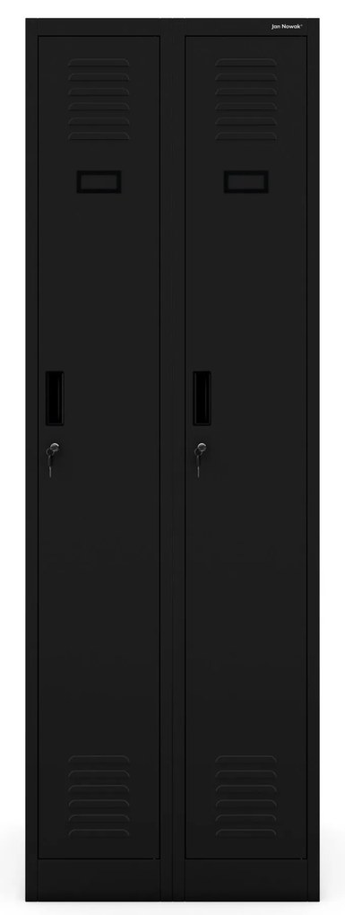 Pléh öltözőszekrény talpazaton, négymodulos, polcokkal KACPER II, 600 x 1800 x 500 mm, fekete