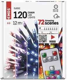 LED karácsonyi fényfüzér, 12 m, kültéri és beltéri, RGB, távirányító, programok, időzítő