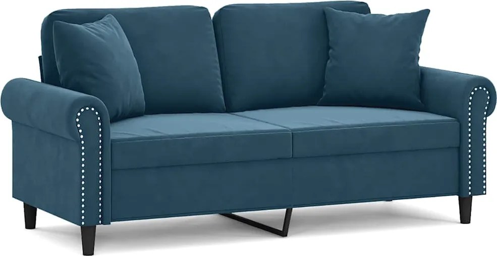 vidaXL 2 személyes kék bársony kanapé díszpárnákkal 140 cm