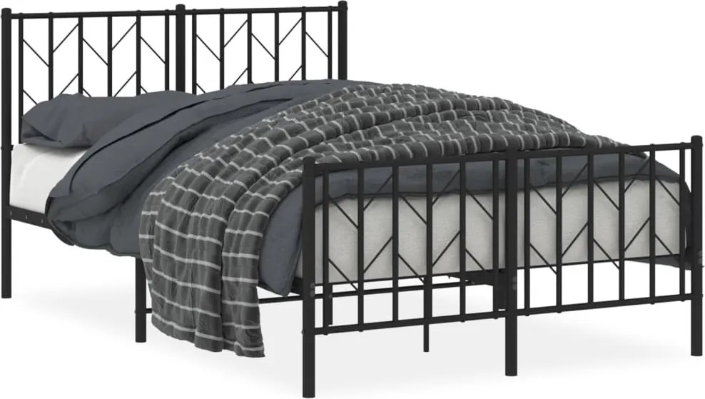 vidaXL fekete fém ágykeret fej- és lábtámlával 120 x 190 cm