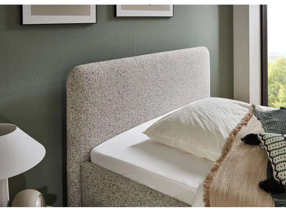 Bézs kárpitozott ágyneműtartós franciaágy ágyráccsal 180x200 cm Primo – Meise Möbel