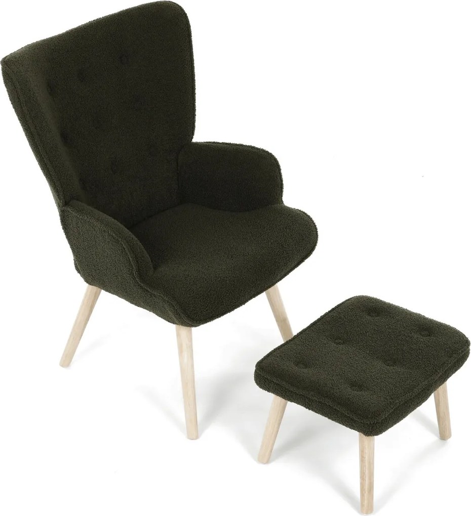 Zöld relaxfotel, boucle szövet kárpitozással