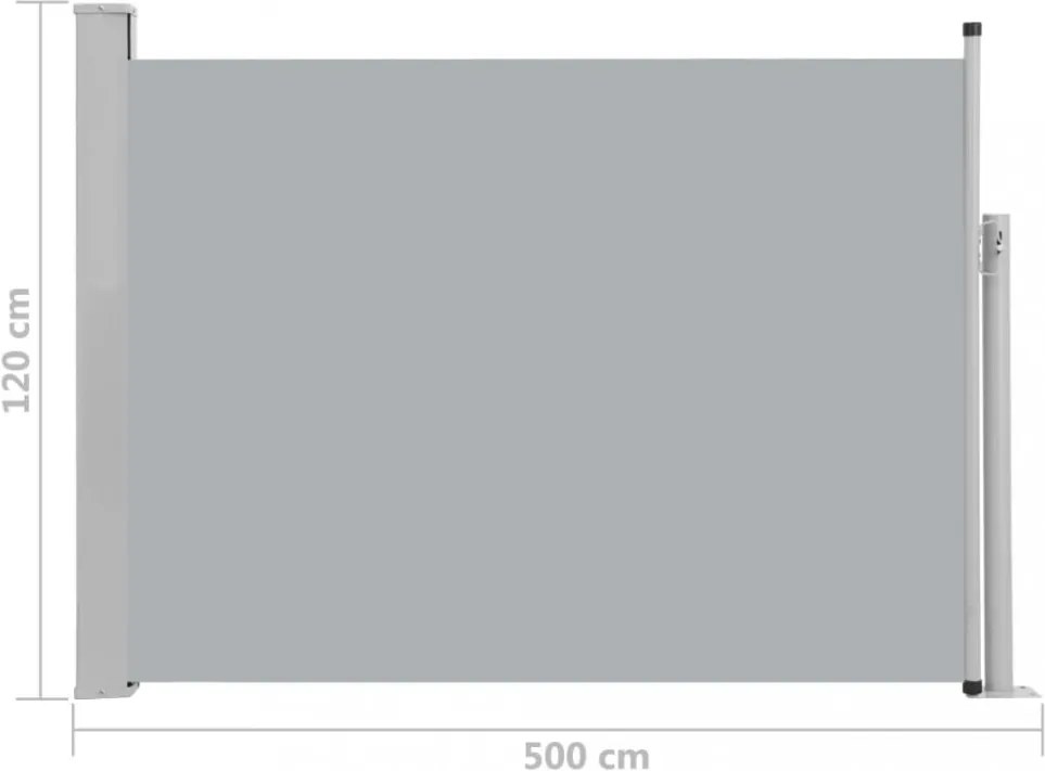 szürke behúzható oldalsó teraszi napellenző 120 x 500 cm