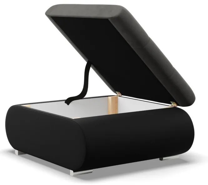 Tokio puff, bársony + műbőr, szürke - fekete