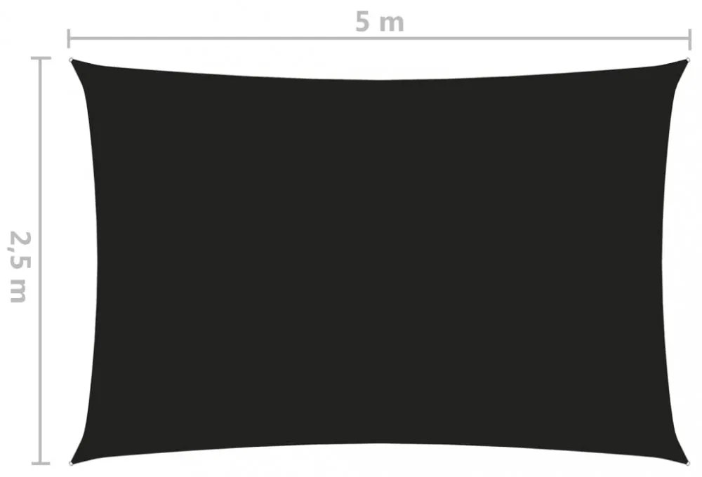fekete téglalap alakú oxford-szövet napvitorla 2,5 x 5 m