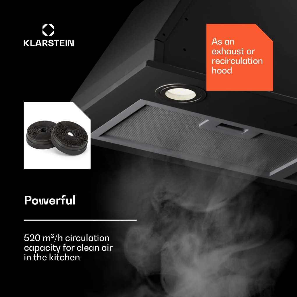 Klarstein Paolo 72 beépíthető páraelszívó 72 cm 520 m³/h LED Touch A++