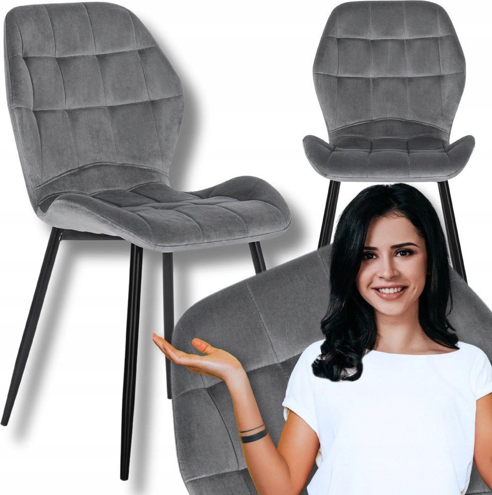 Velúr kárpitozott szék Konyha Étkező Nappali Loft Szürke Lucky