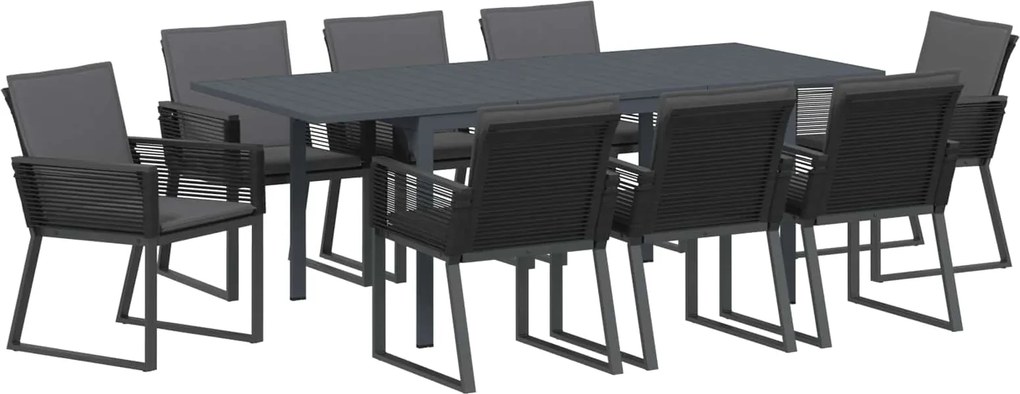 vidaXL Kert étkező szett 9 pcs Fekete polirattan