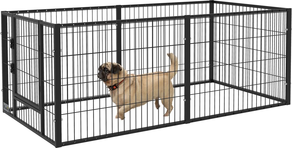 PawHut 6 Panelos Kutyakennel Állítható Szélességű Acélkerettel 82.5-150x79x61 cm Fekete | Aosom