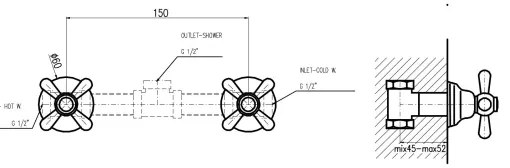 RAV Slezák MK183SM - Zuhanycsaptelep rejtett beépítéshez MORAVA RETRO antik sárgaréz