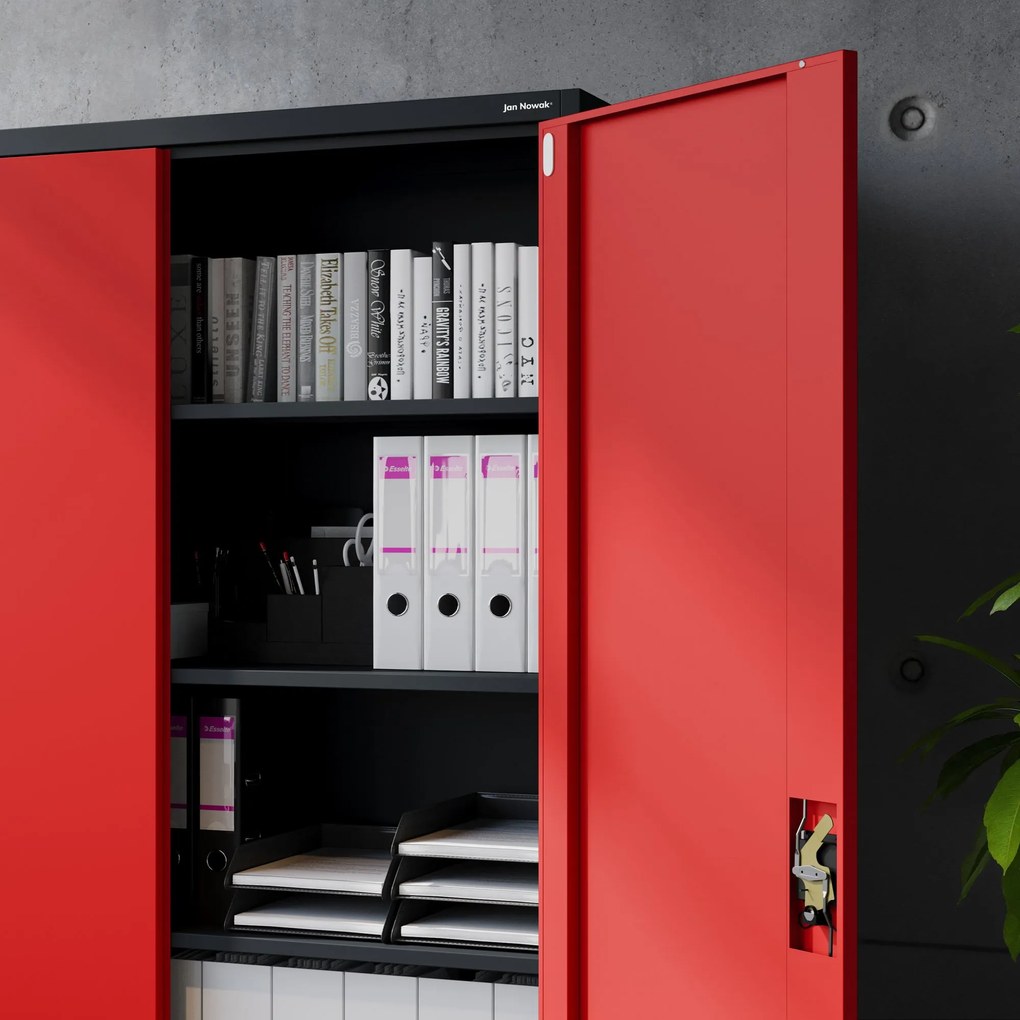 Fém iratszekrény JAN II, 1150 x 185 x 400 mm, antracit-piros
