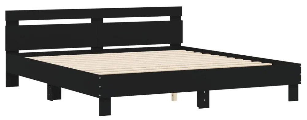 fekete szerelt fa ágykeret fejtámlával 200 x 200 cm