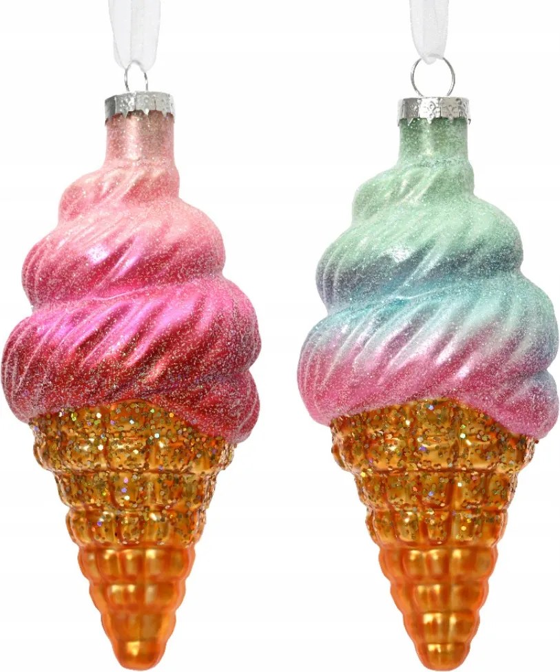 Üveg karácsonyfadísz Jég Olasz ostya csillámos karácsonyfadísz 12cm