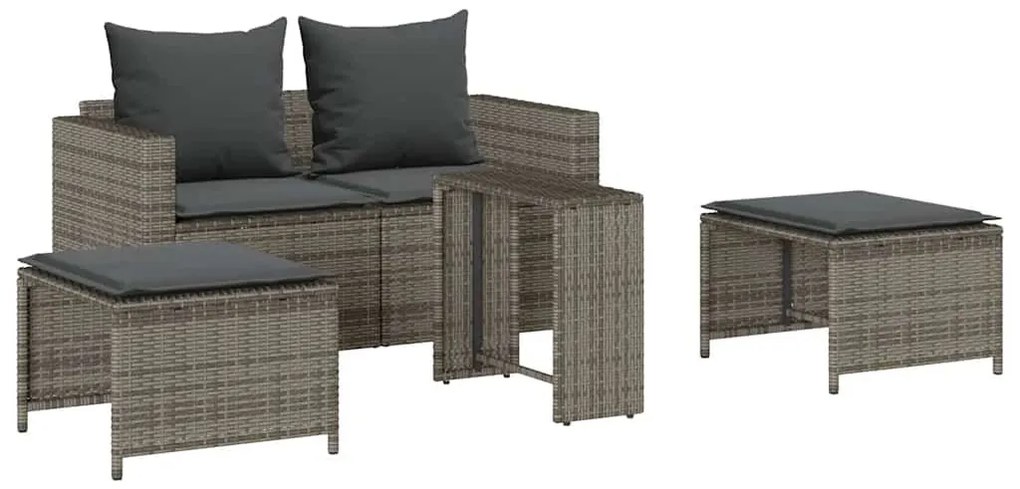5 részes polyrattan kerti kanapé garnitúra párnákkal stackable
