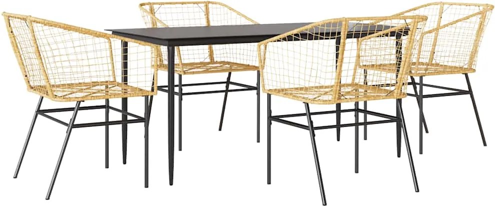 vidaXL 5 észes barna polyrattan üveg kerti étkezőgarnitúra