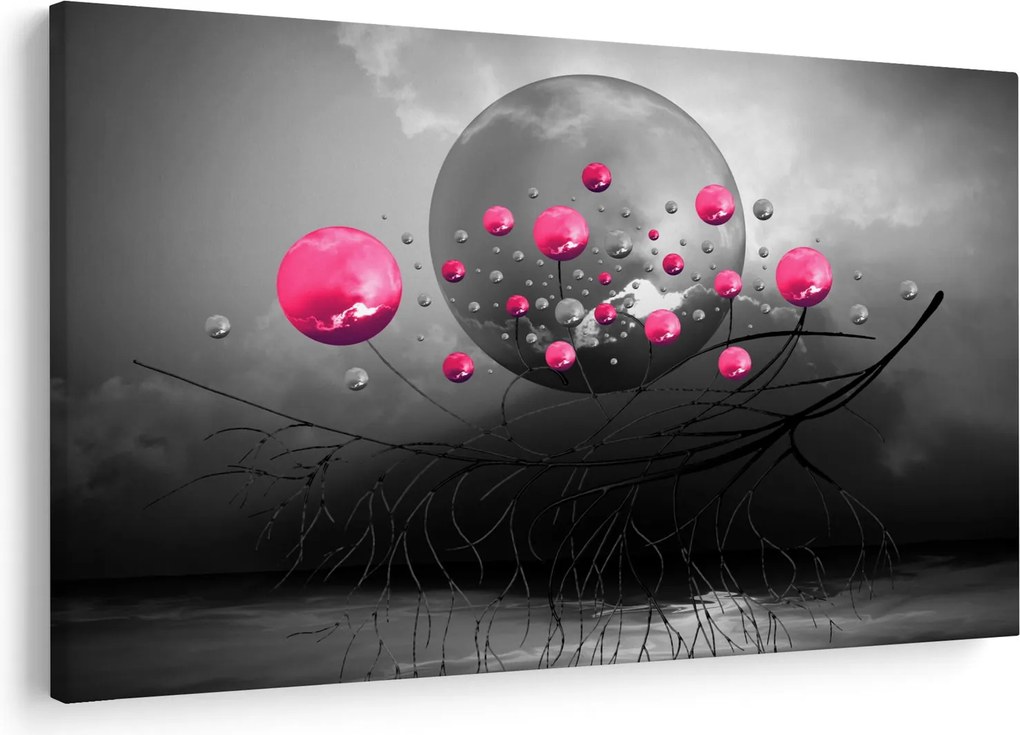 Rózsaszín absztrakt gömbök képe (90x60 cm)