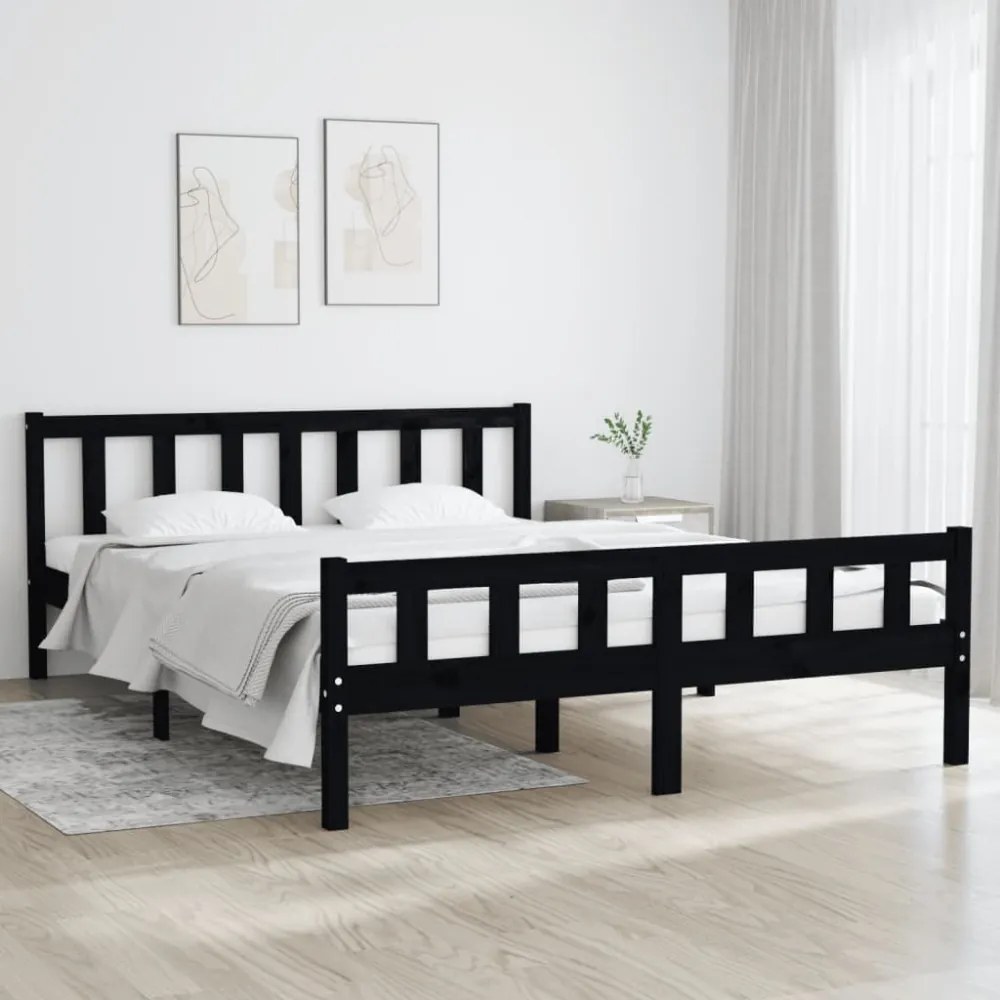fekete tömör fa ágykeret 120 x 200 cm