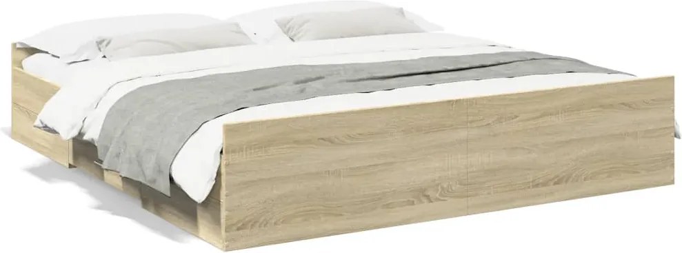 vidaXL sonoma tölgyszínű szerelt fa ágykeret 200 x 200 cm