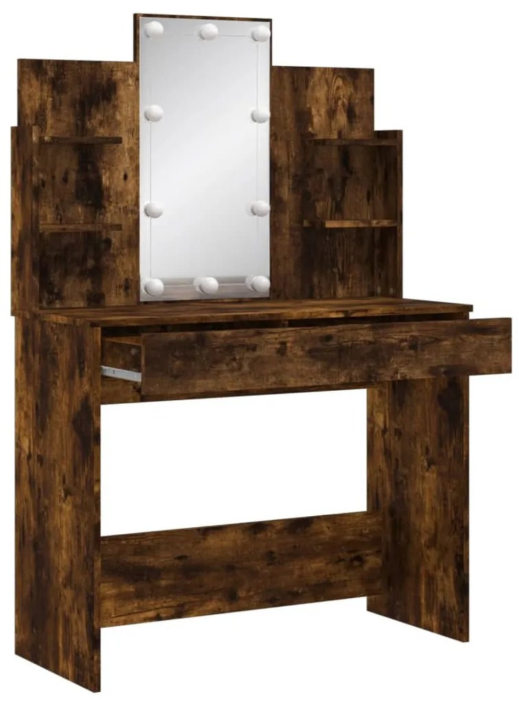 füstös tölgy színű fésülködőasztal LED-lámpákkal 96x40x142 cm