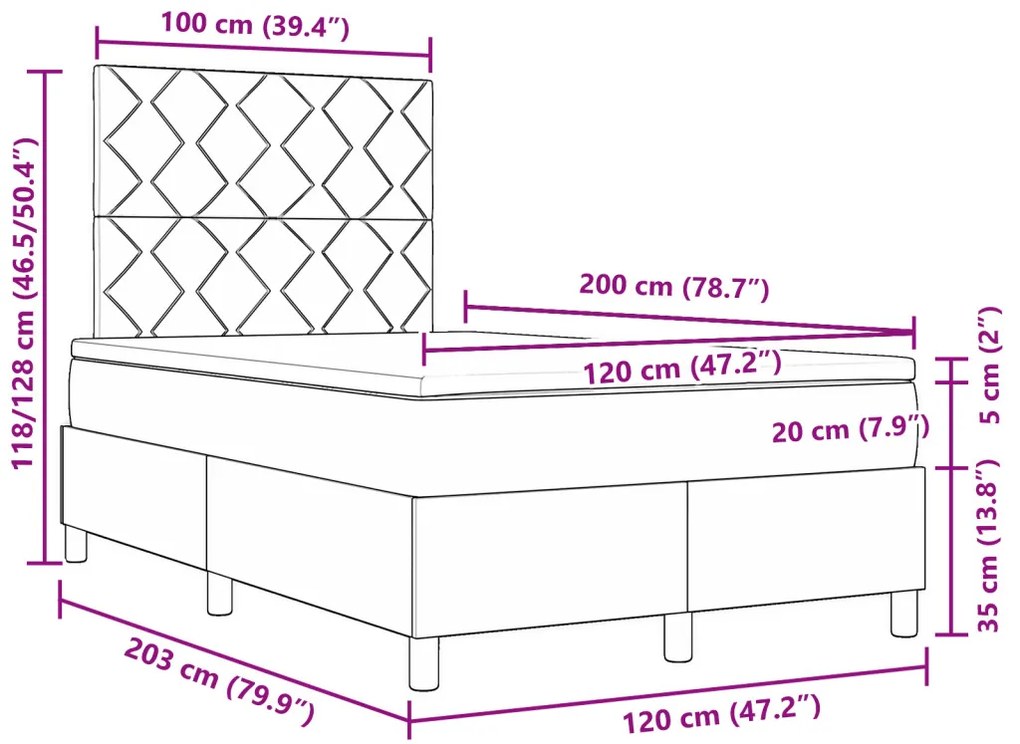 Boxspring Ágy Mattal Fekete 120x200 cm Szövet