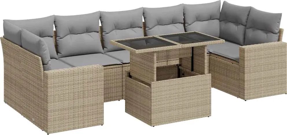 vidaXL 8 részes bézs polyrattan kerti ülőgarnitúra párnával