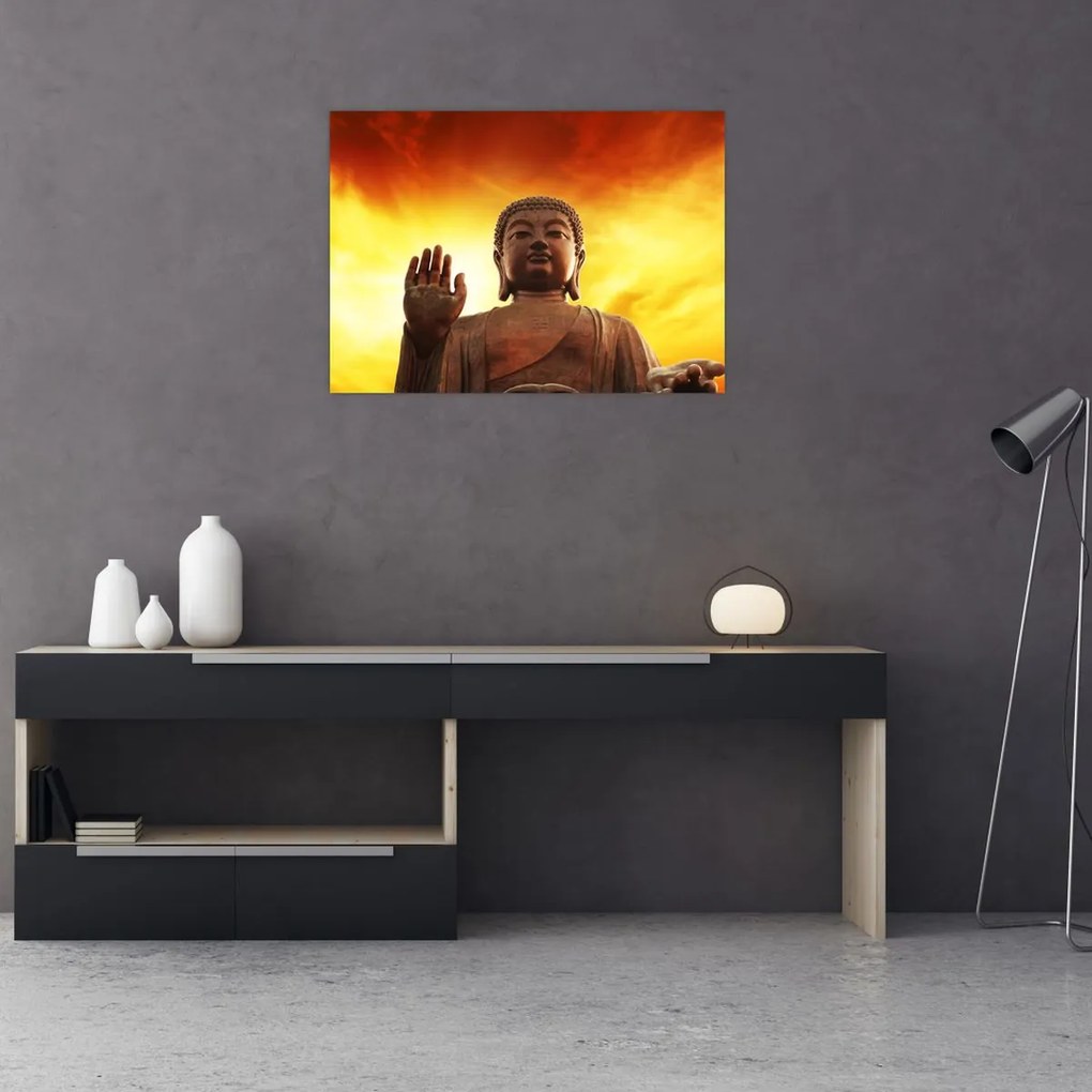 Üveg kép - Buddha piros és sárga háttérrel (70x50 cm)