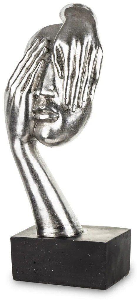Bond design ezüst emberi arc kézekkel műanyag mellszobor asztali dekoráció fekete talpon 54x23x14cm