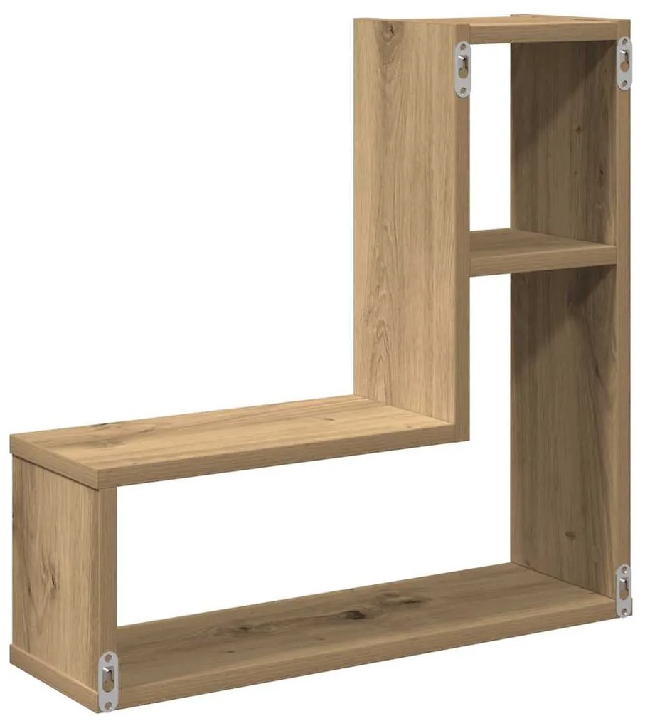 2 db kézműves tölgyszínű szerelt fa fali kockapolc 50x15x50 cm