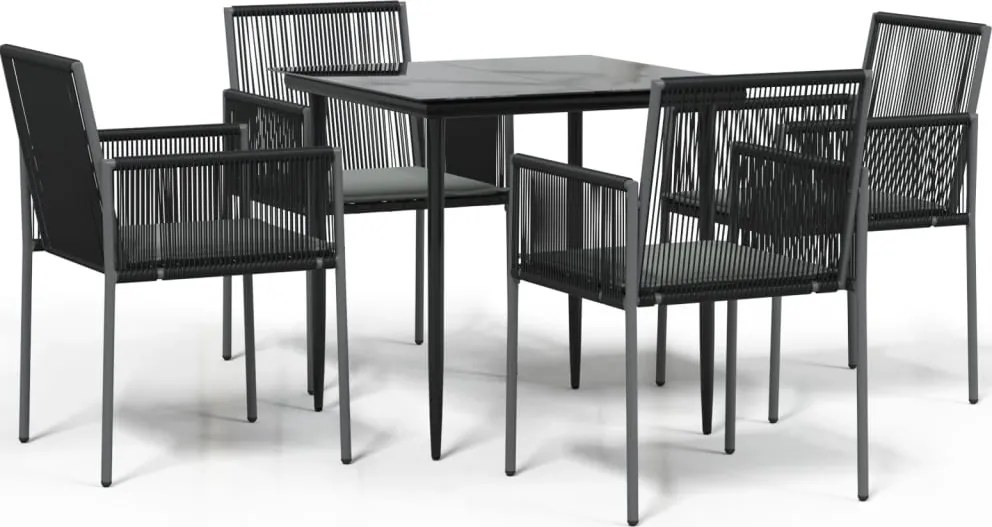 vidaXL 5 részes fekete polyrattan és acél kerti étkezőszett párnákkal