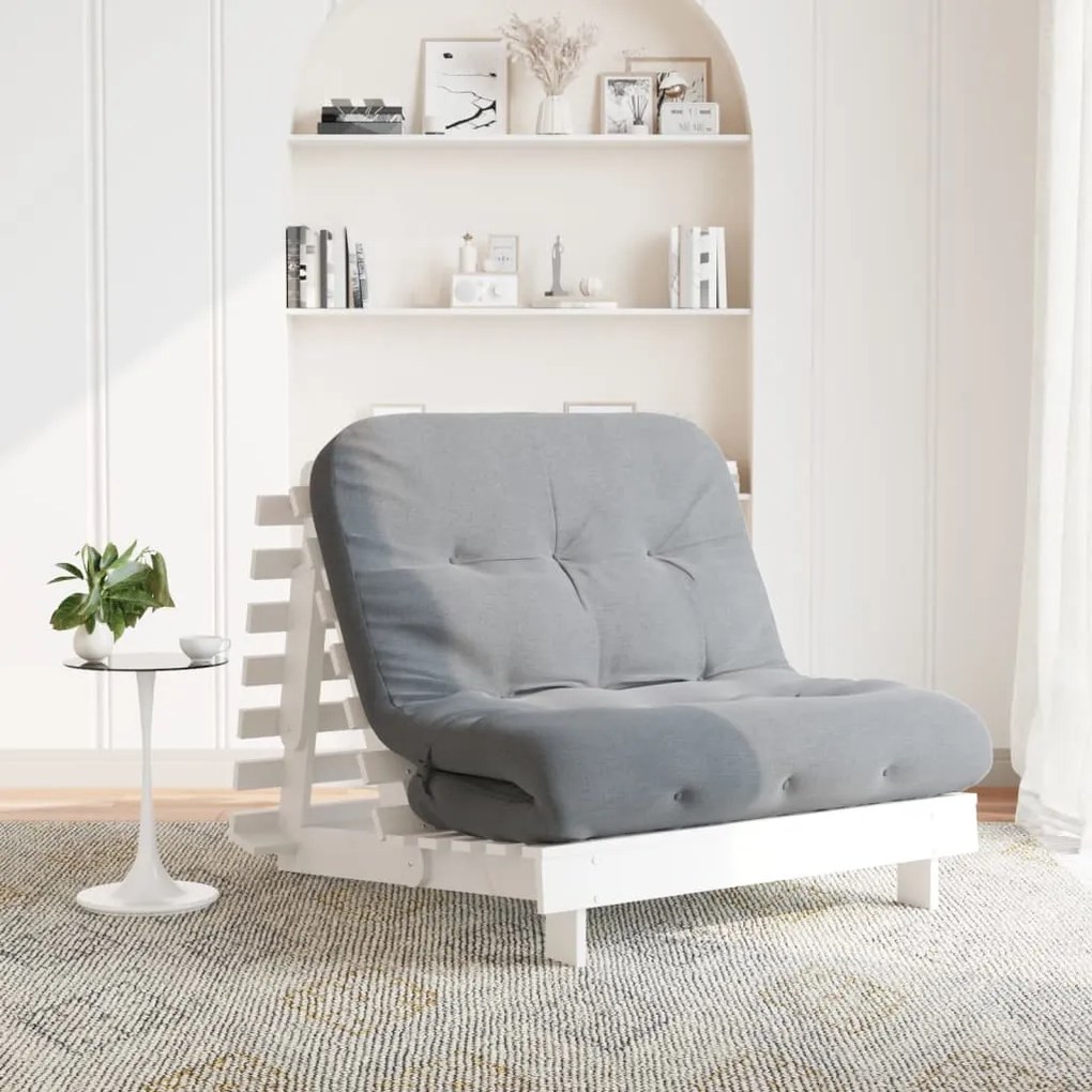 fehér tömör fenyőfa futon kanapéágy matraccal 100 x 206 x 11 cm